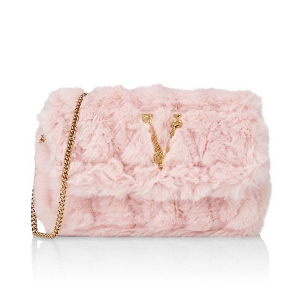 Versace Mini Virtus Faux Fur Crossbody Bag Pink